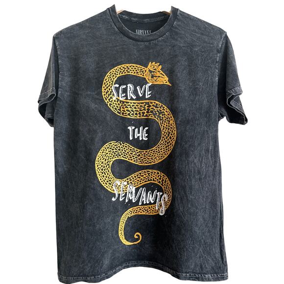 Nirvana "Serve the Servants" Snake Graphic Tee Men’s M Black Vintage Wash Tee - Picture 1 of 4